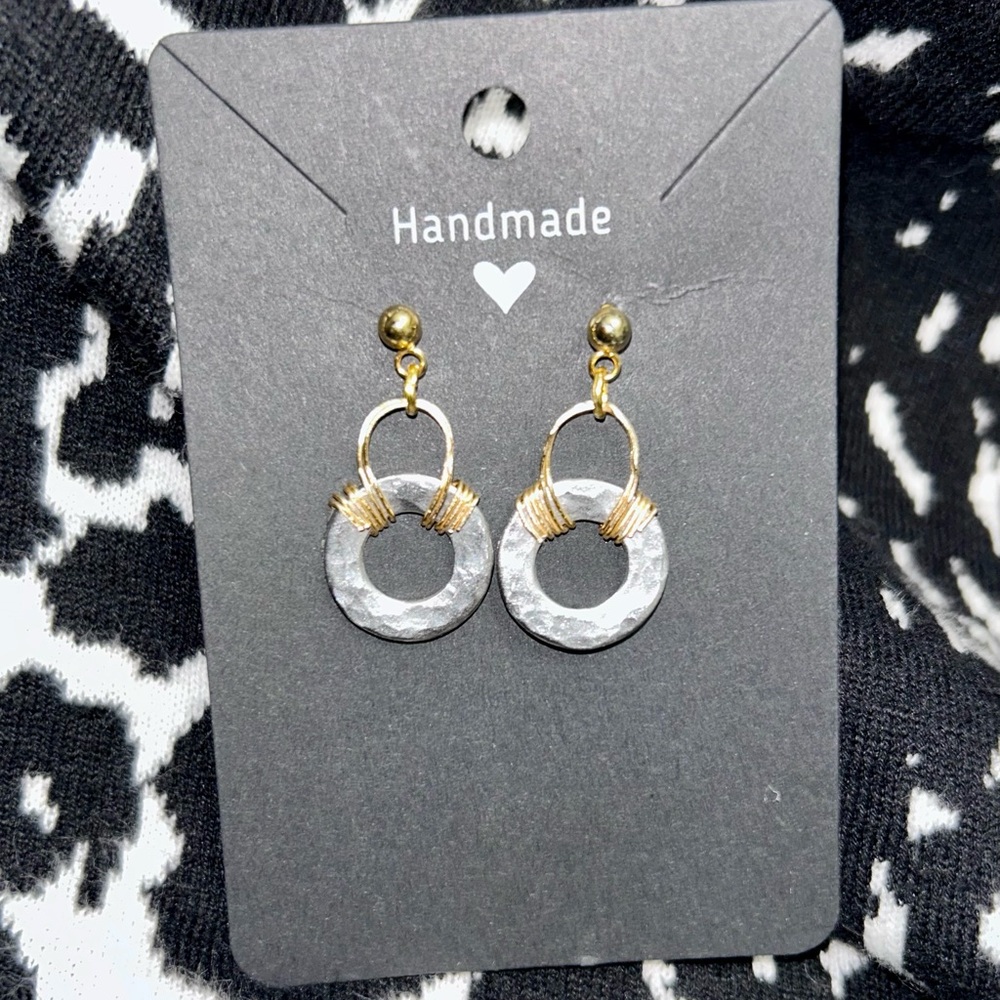 Artisan soft industrial Brass and Stainless Steel hammered Earrings